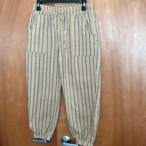 ROOLEE  tan/ navy blue striped cropped joggers